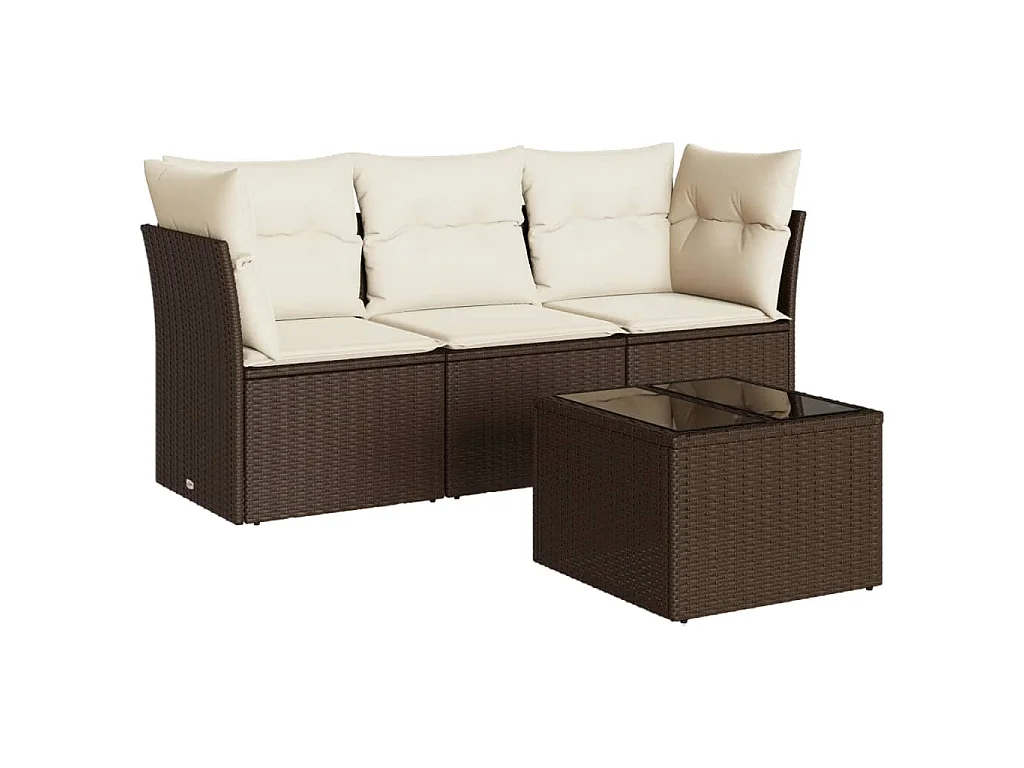 4-delige Loungeset met kussens poly rattan bruin