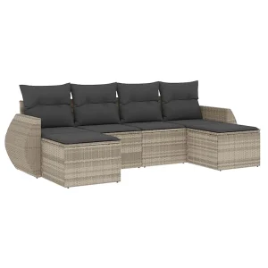6-delige Loungeset met kussens poly rattan lichtgrijs 6-delige Loungeset met kussens poly rattan lichtgrijs