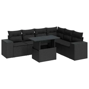 7-delige Loungeset met kussens poly rattan zwart 7-delige Loungeset met kussens poly rattan zwart