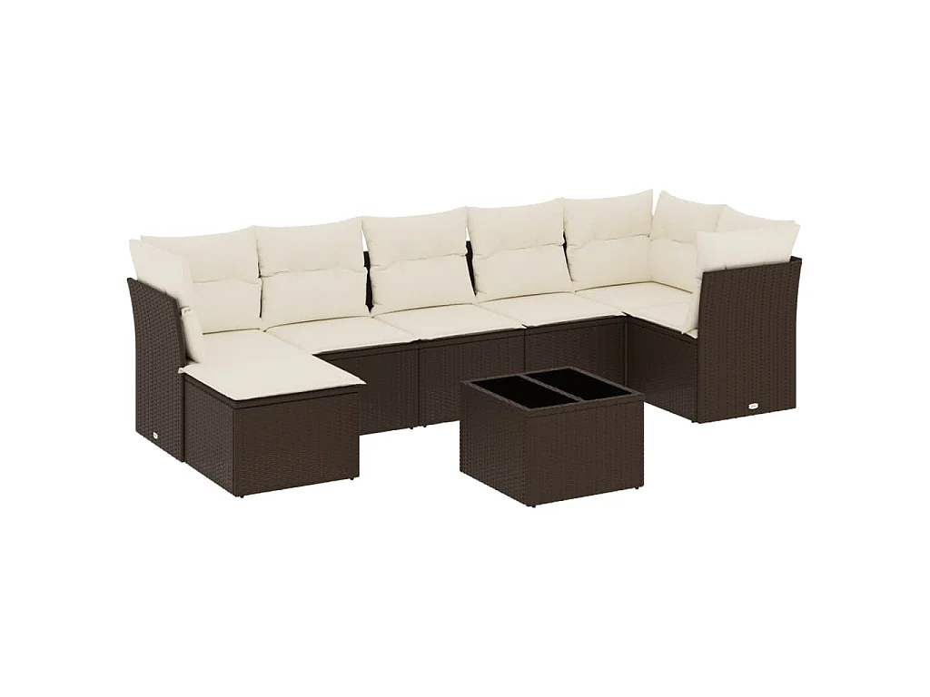 8-delige Loungeset met kussens poly rattan bruin