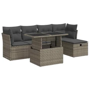6-delige Loungeset met kussens poly rattan grijs 6-delige Loungeset met kussens poly rattan grijs