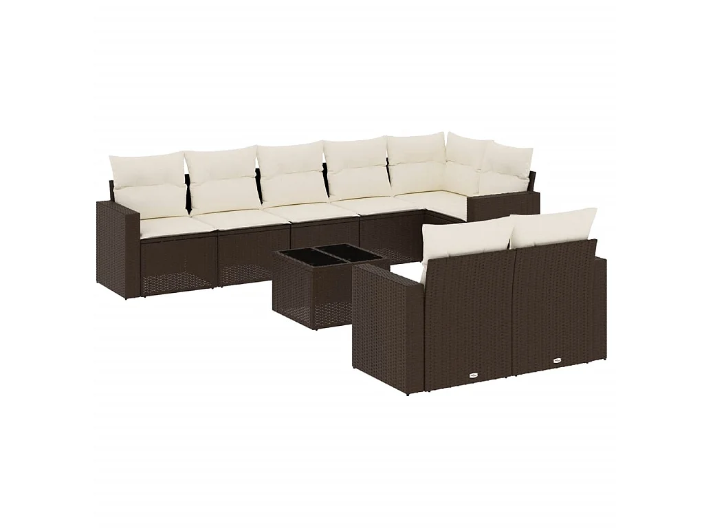 9-delige Loungeset met kussens poly rattan bruin