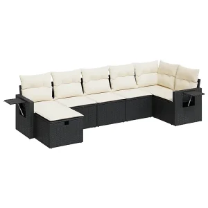 7-delige Loungeset met kussens poly rattan zwart 7-delige Loungeset met kussens poly rattan zwart