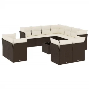 12-delige Loungeset met kussens poly rattan bruin 12-delige Loungeset met kussens poly rattan bruin