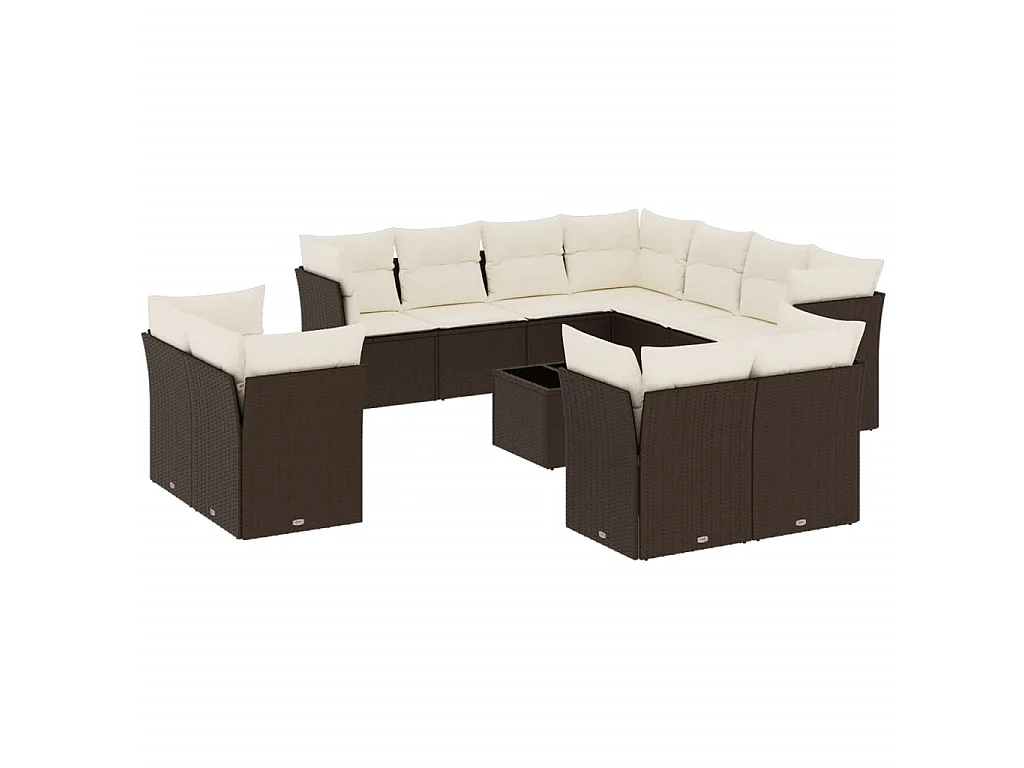 12-delige Loungeset met kussens poly rattan bruin