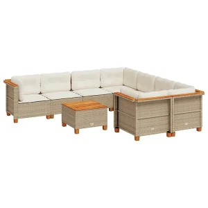 9-delige Loungeset met kussens poly rattan beige 9-delige Loungeset met kussens poly rattan beige