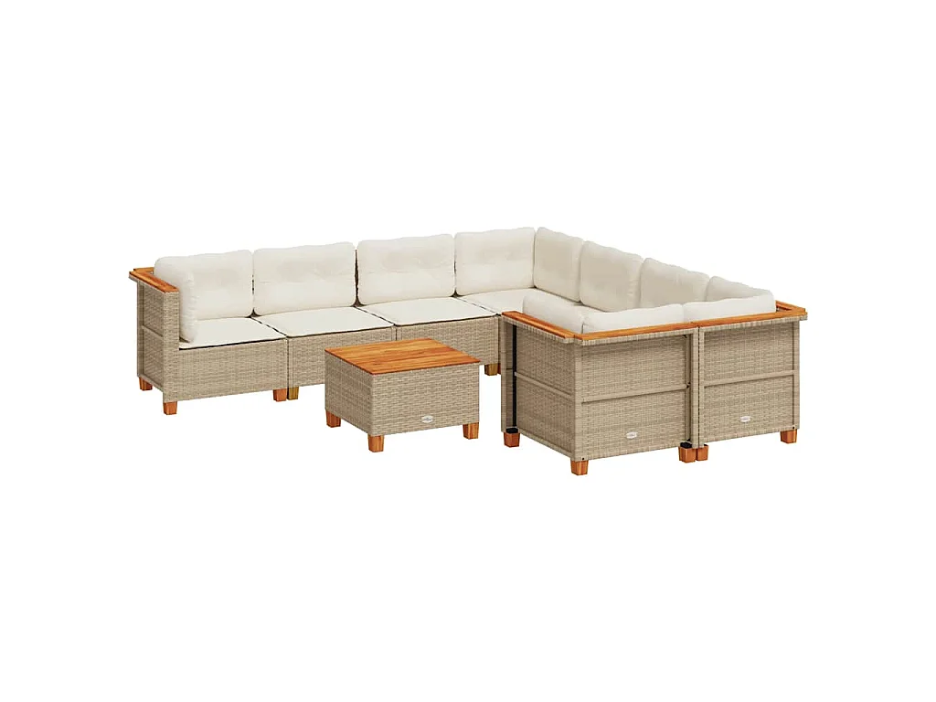 9-delige Loungeset met kussens poly rattan beige