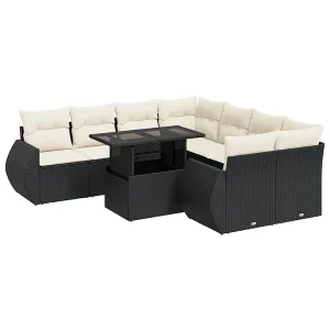 9-delige Loungeset met kussens poly rattan zwart 9-delige Loungeset met kussens poly rattan zwart