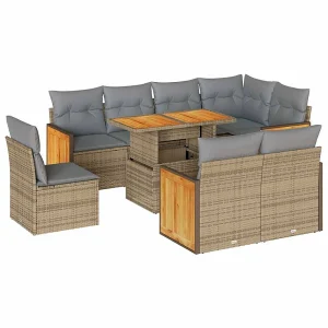 9-delige Loungeset met kussens poly rattan acacia beige 9-delige Loungeset met kussens poly rattan acacia beige