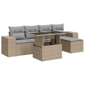 6-delige Loungeset met kussens poly rattan beige 6-delige Loungeset met kussens poly rattan beige