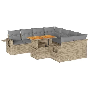 9-delige Loungeset met kussens poly rattan beige 9-delige Loungeset met kussens poly rattan beige