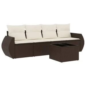 5-delige Loungeset met kussens poly rattan bruin 5-delige Loungeset met kussens poly rattan bruin