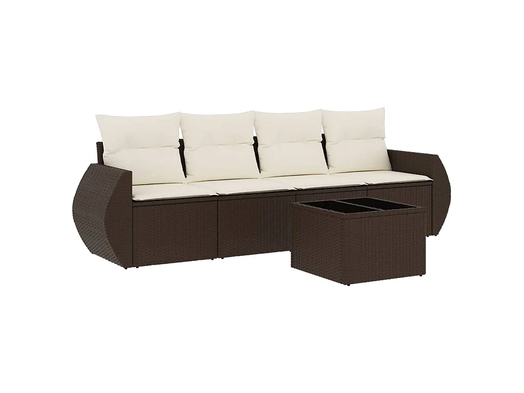 5-delige Loungeset met kussens poly rattan bruin