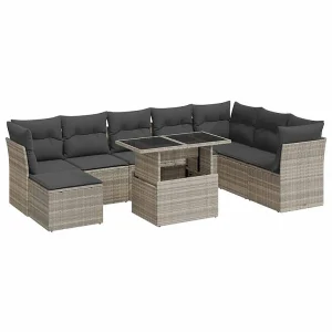 9-delige Loungeset met kussens poly rattan lichtgrijs 9-delige Loungeset met kussens poly rattan lichtgrijs