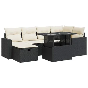 7-delige Loungeset met kussens poly rattan zwart 7-delige Loungeset met kussens poly rattan zwart