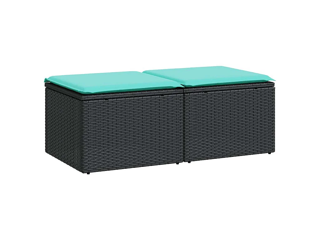 2-delige Loungeset met kussens poly rattan acacia zwart