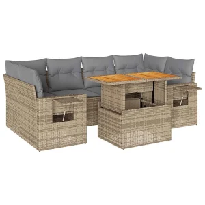 7-delige Loungeset met kussens poly rattan beige 7-delige Loungeset met kussens poly rattan beige