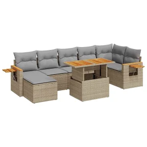 8-delige Loungeset met kussens poly rattan acacia beige 8-delige Loungeset met kussens poly rattan acacia beige