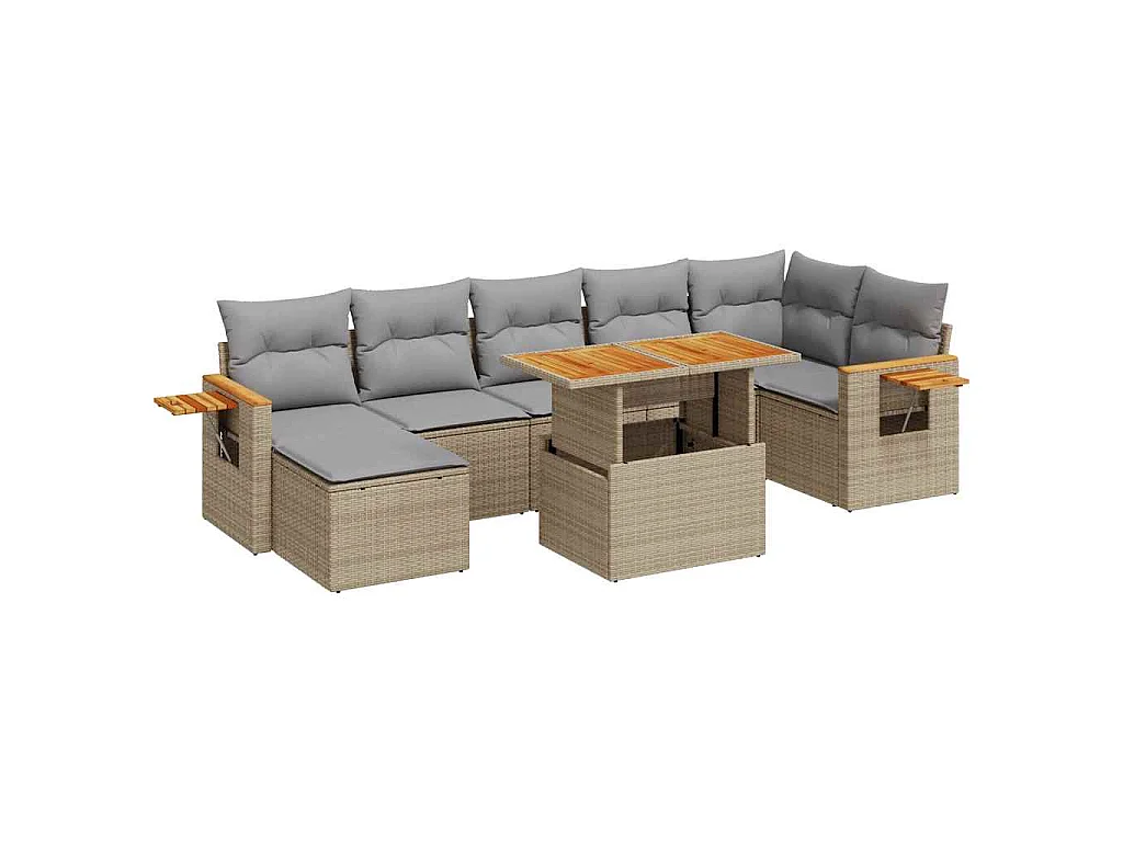 8-delige Loungeset met kussens poly rattan acacia beige