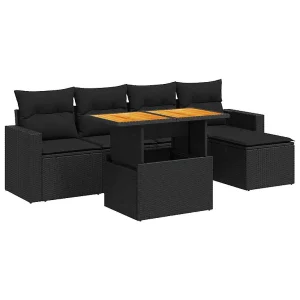 6-delige Loungeset met kussens poly rattan zwart 6-delige Loungeset met kussens poly rattan zwart