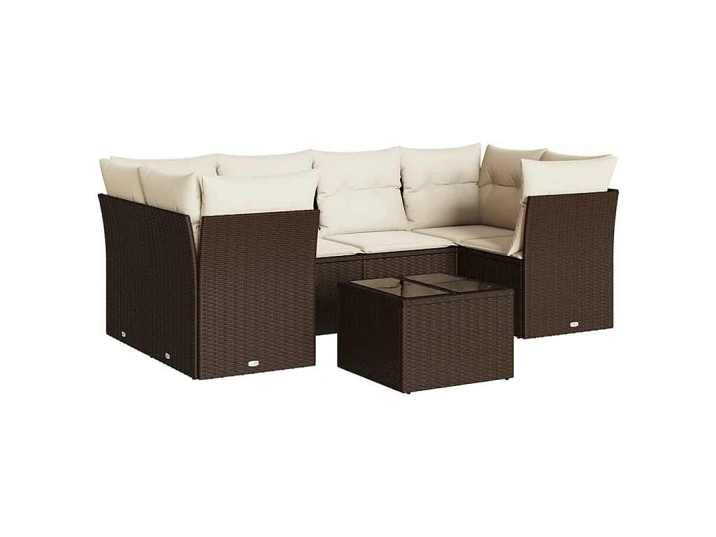 7-delige Loungeset met kussens poly rattan bruin