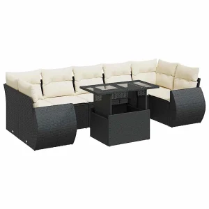 8-delige Loungeset met kussens poly rattan zwart 8-delige Loungeset met kussens poly rattan zwart