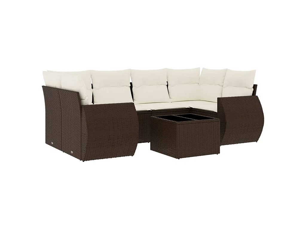 7-delige Loungeset met kussens poly rattan bruin