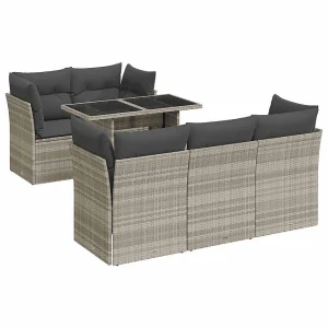 6-delige Loungeset met kussens poly rattan lichtgrijs 6-delige Loungeset met kussens poly rattan lichtgrijs