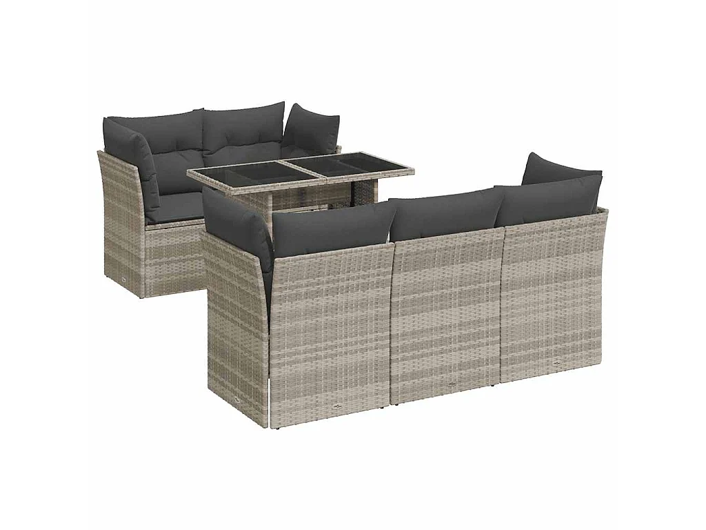 6-delige Loungeset met kussens poly rattan lichtgrijs