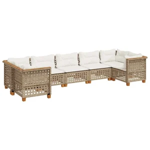 7-delige Loungeset met kussens poly rattan beige 7-delige Loungeset met kussens poly rattan beige