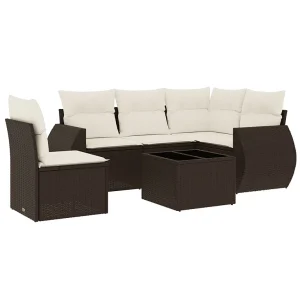 6-delige Loungeset met kussens poly rattan bruin 6-delige Loungeset met kussens poly rattan bruin