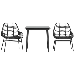 3-delige Tuinset poly rattan glas zwart 3-delige Tuinset poly rattan glas zwart