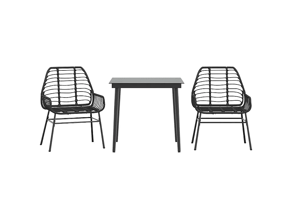 3-delige Tuinset poly rattan glas zwart