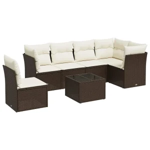 7-delige Loungeset met kussens poly rattan bruin 7-delige Loungeset met kussens poly rattan bruin