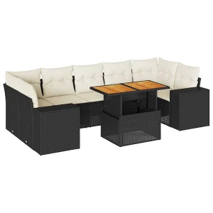 8-delige Loungeset met kussens poly rattan zwart 8-delige Loungeset met kussens poly rattan zwart