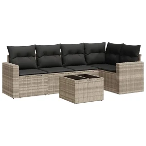 6-delige Loungeset met kussens poly rattan lichtgrijs 6-delige Loungeset met kussens poly rattan lichtgrijs