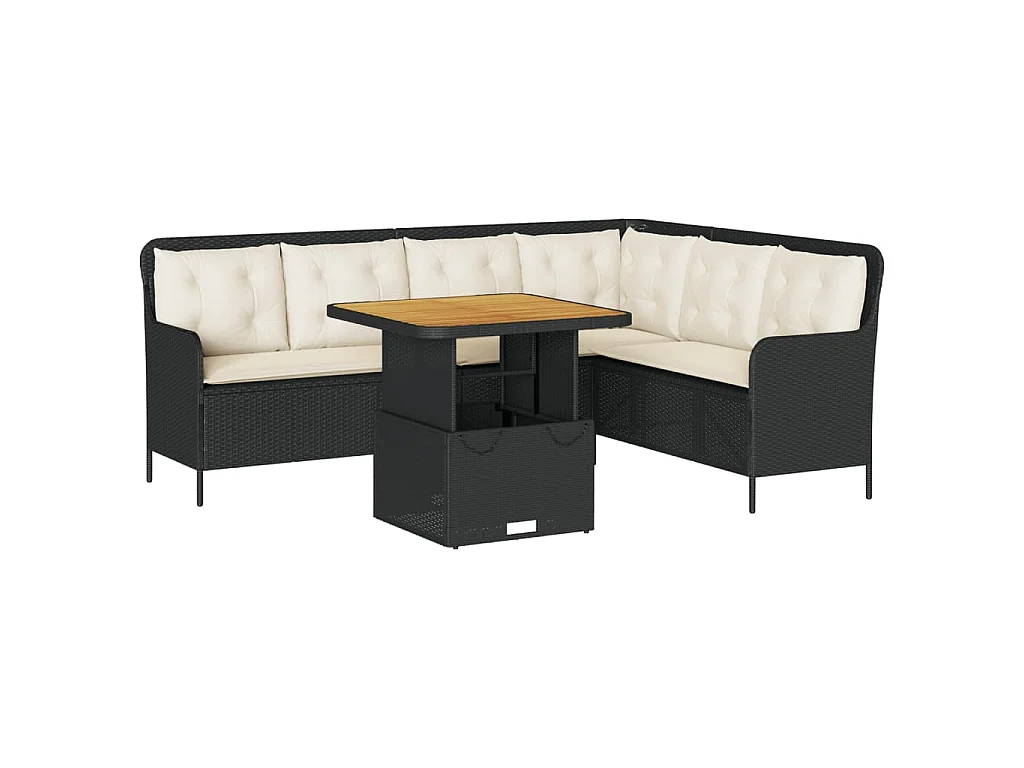2-delige Loungeset met kussens poly rattan zwart