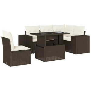 6-delige Loungeset met kussens poly rattan bruin 6-delige Loungeset met kussens poly rattan bruin