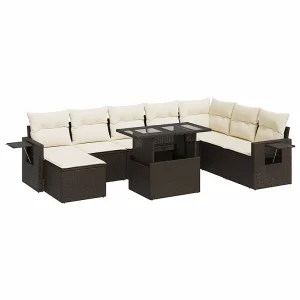 9-delige Loungeset met kussens poly rattan bruin 9-delige Loungeset met kussens poly rattan bruin
