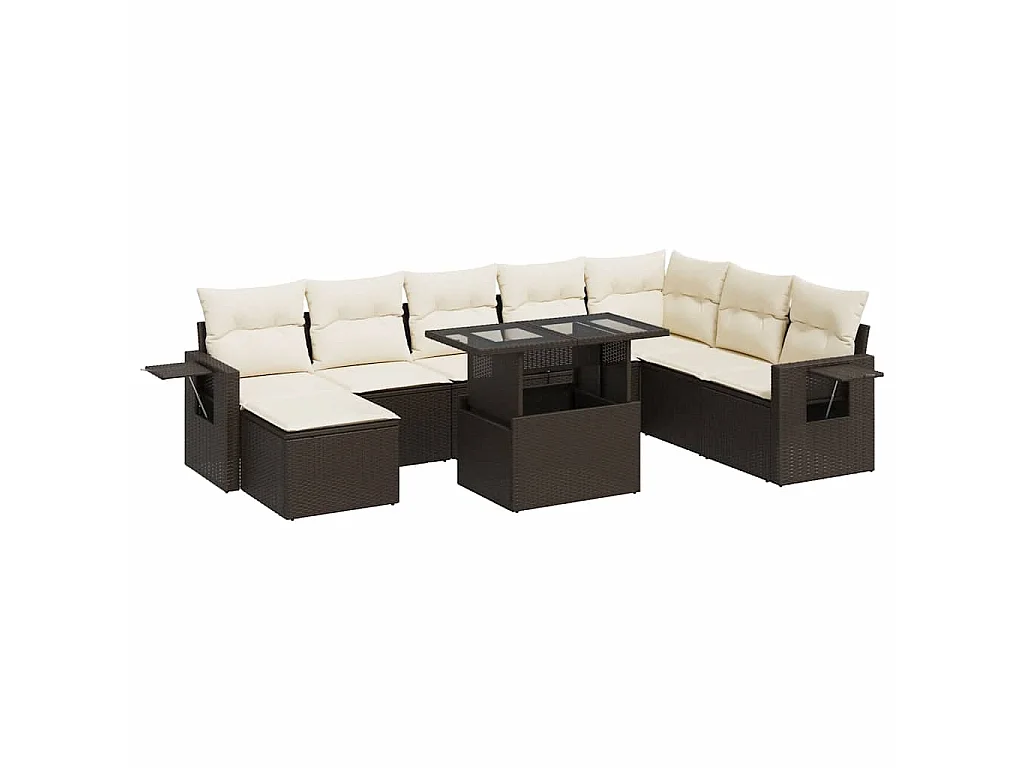 9-delige Loungeset met kussens poly rattan bruin
