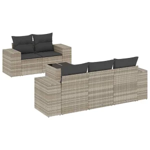 6-delige Loungeset met kussens poly rattan lichtgrijs 6-delige Loungeset met kussens poly rattan lichtgrijs
