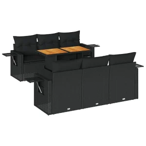 7-delige Loungeset met kussens poly rattan zwart 7-delige Loungeset met kussens poly rattan zwart