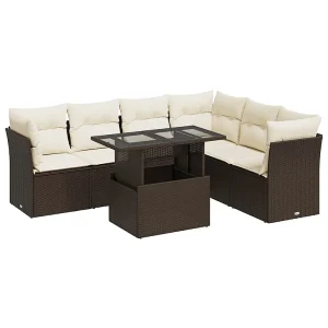 7-delige Loungeset met kussens poly rattan bruin 7-delige Loungeset met kussens poly rattan bruin