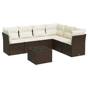 7-delige Loungeset met kussens poly rattan bruin 7-delige Loungeset met kussens poly rattan bruin