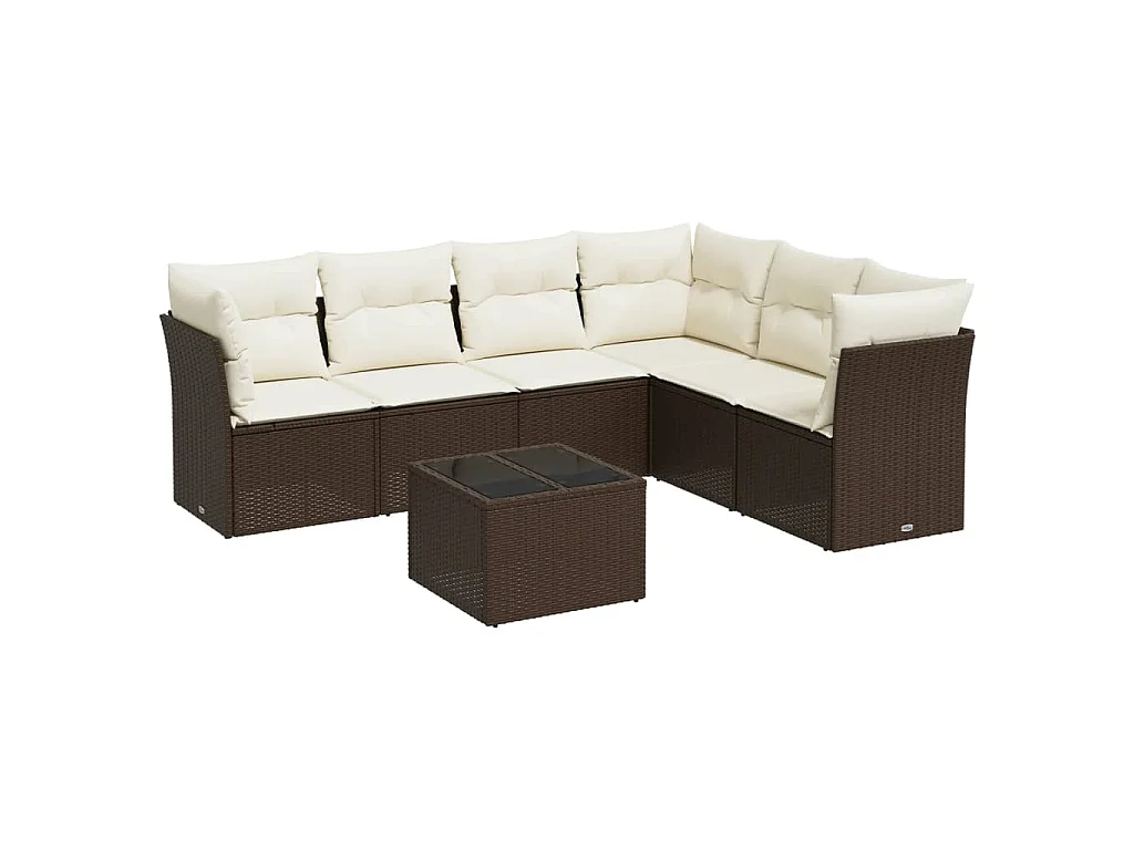 7-delige Loungeset met kussens poly rattan bruin