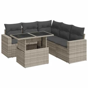 6-delige Loungeset met kussens poly rattan lichtgrijs 6-delige Loungeset met kussens poly rattan lichtgrijs