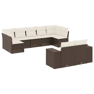 9-delige Loungeset met kussens poly rattan bruin 9-delige Loungeset met kussens poly rattan bruin