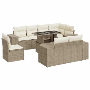 9-delige Loungeset met kussens poly rattan beige 9-delige Loungeset met kussens poly rattan beige