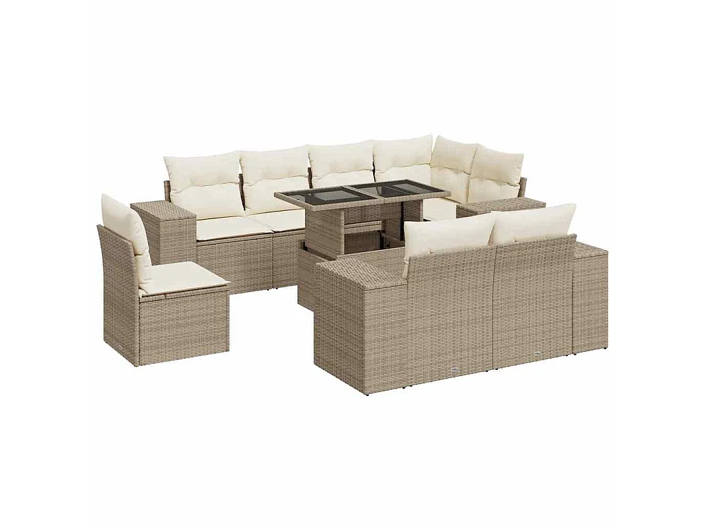 9-delige Loungeset met kussens poly rattan beige