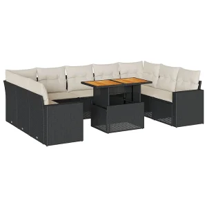 10-delige Loungeset met kussens poly rattan zwart 10-delige Loungeset met kussens poly rattan zwart
